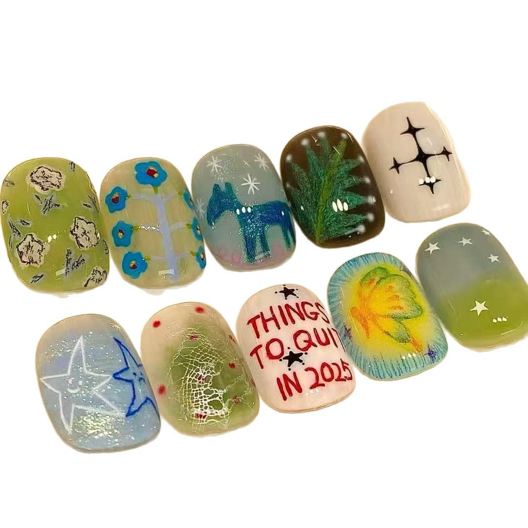 Artistic Cat-Themed Press-On Nail Art Set Kalsten