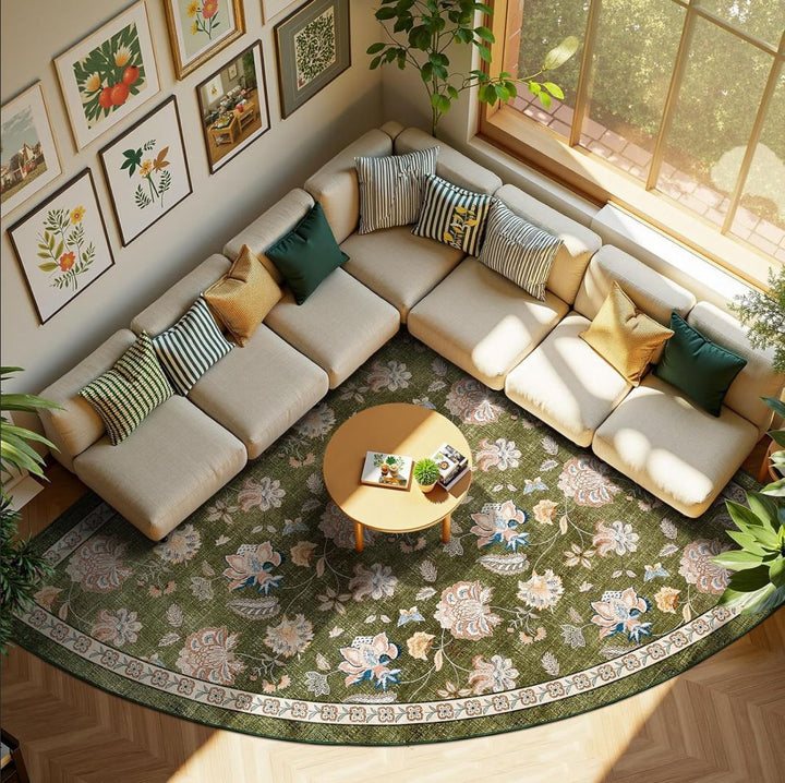 Floral-Patterned Round Area Rug