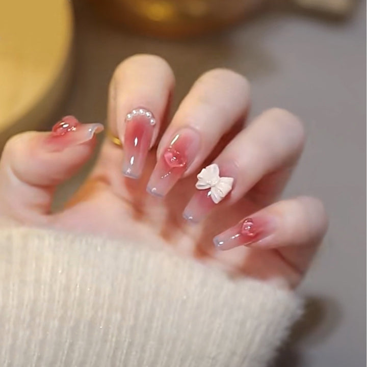 Floral Bow-Embellished Press-On Nail Set