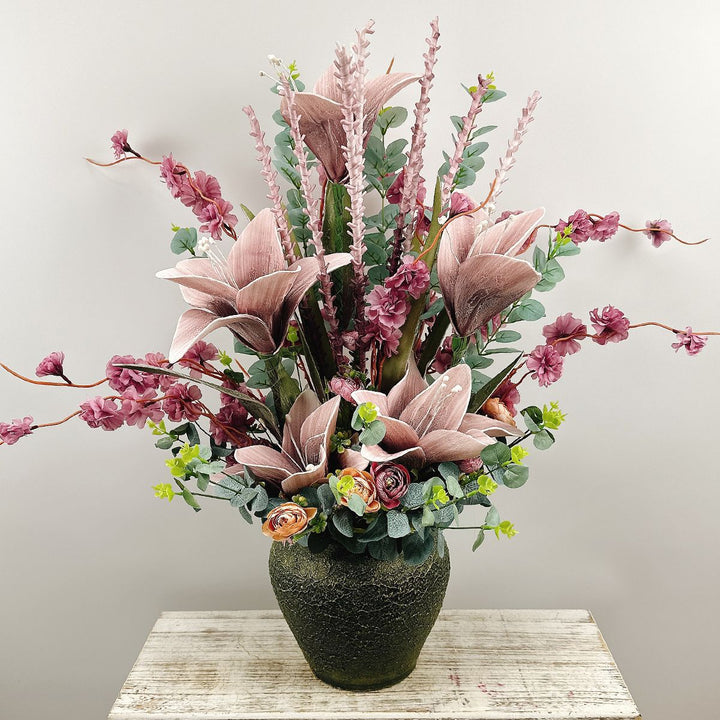 Lifelike Floral Arrangement in Decorative Ceramic Vase