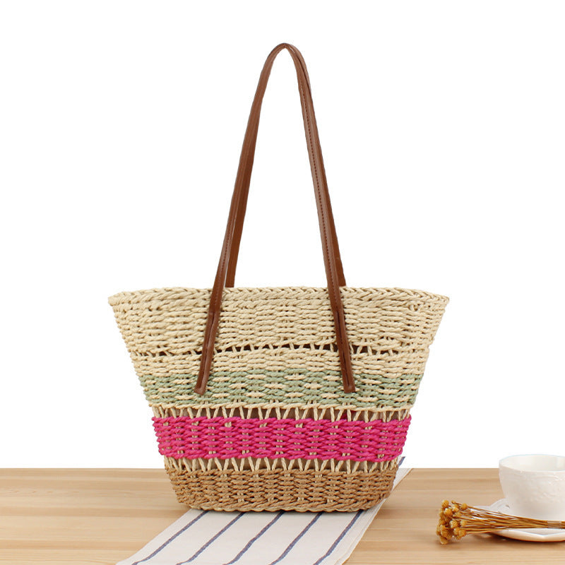 Fashionable straw bag with leather details Kalsten