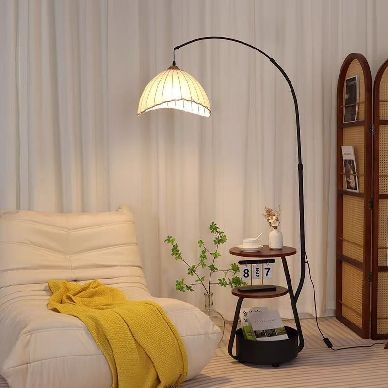 Adjustable Arc Floor Reading Lamp with Integrated Side Table