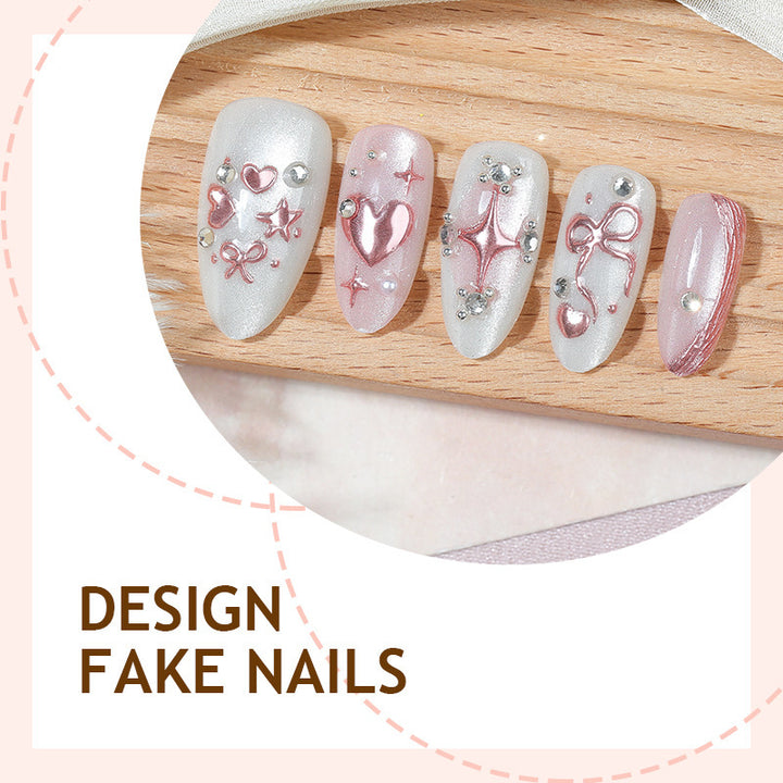 Acrylic nail set with elegant flower and rhinestone design Kalsten