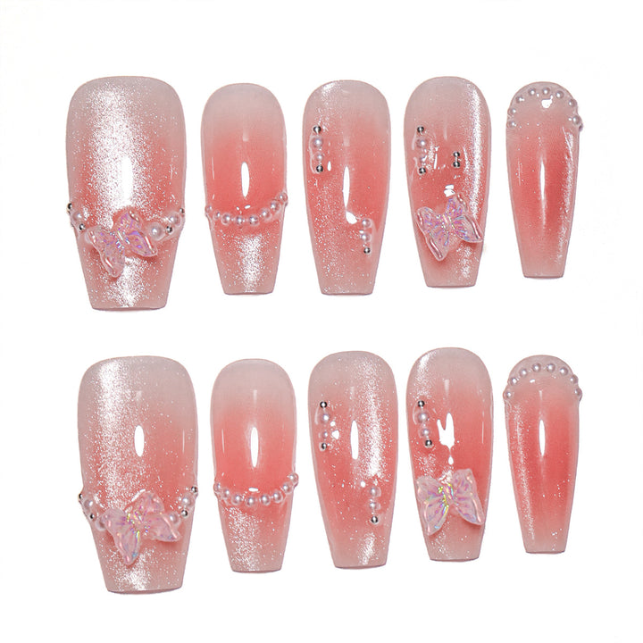 Glamorous artificial nails with elegant bow and butterfly design Kalsten