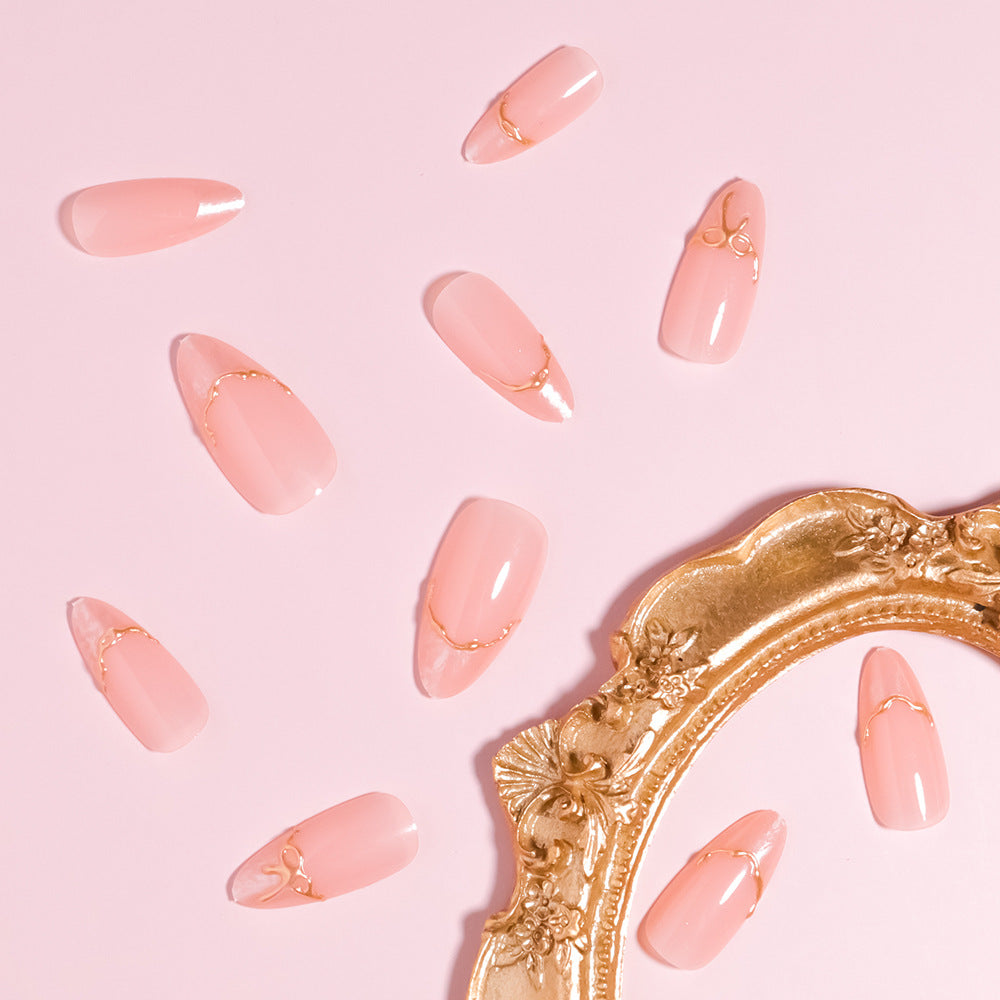 Artistic Pointed Press-On Nails with Gold Accents Kalsten