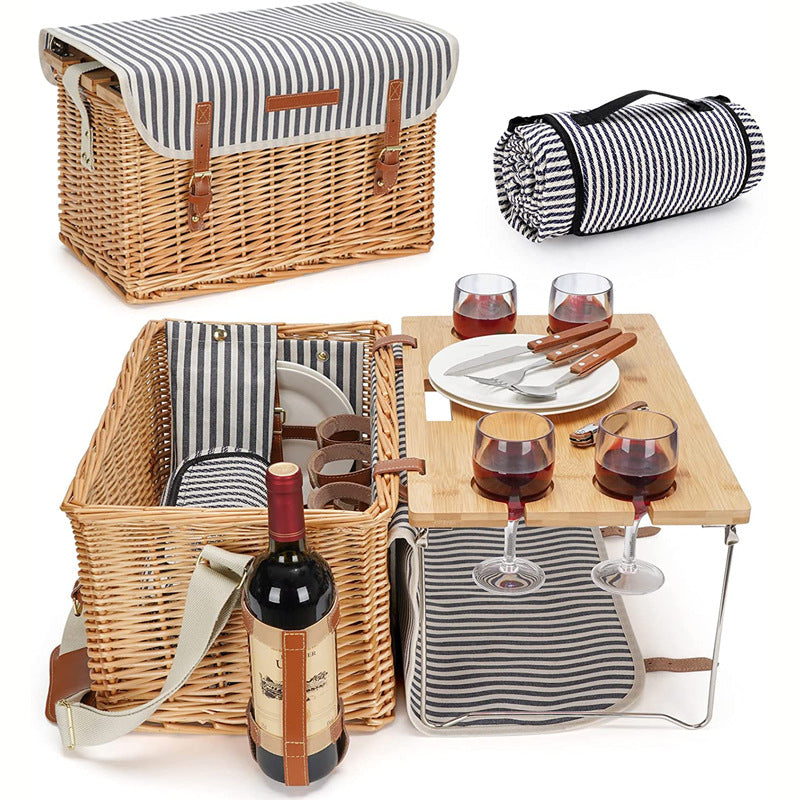 Ladies picnic basket with integrated dinnerware set andStylish folding table Kalsten
