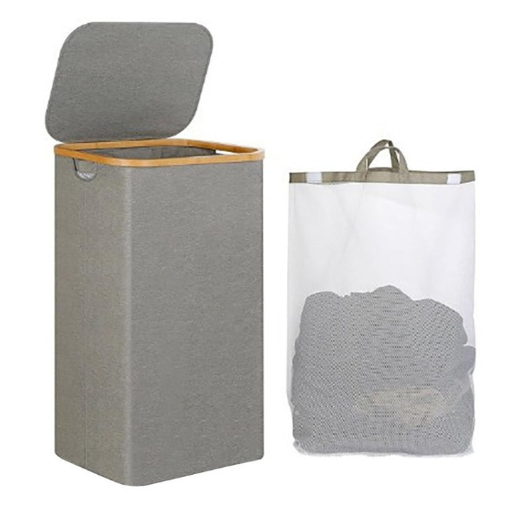 Stylish laundry basket with wooden lid Kalsten