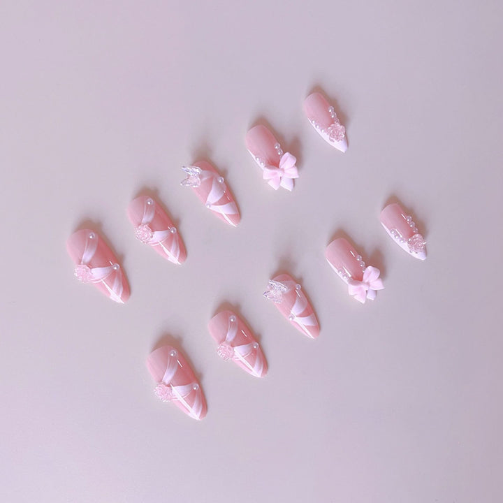 Artificial nail set with romantic 3D flower and bow decorations Kalsten