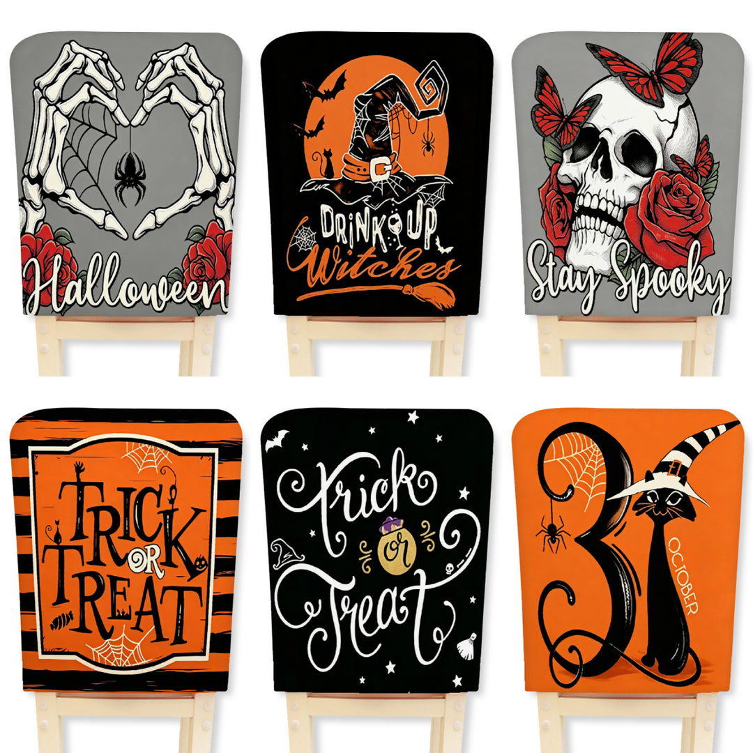 Stretch chair cover for dining chairs with Halloween witch print