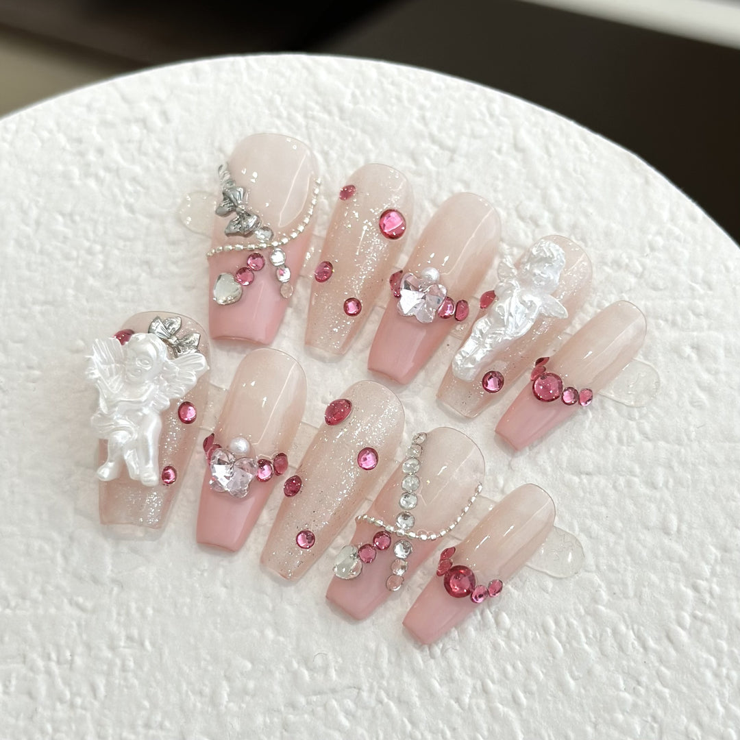 Decorative Rhinestone-Embellished Press-On Nail Set