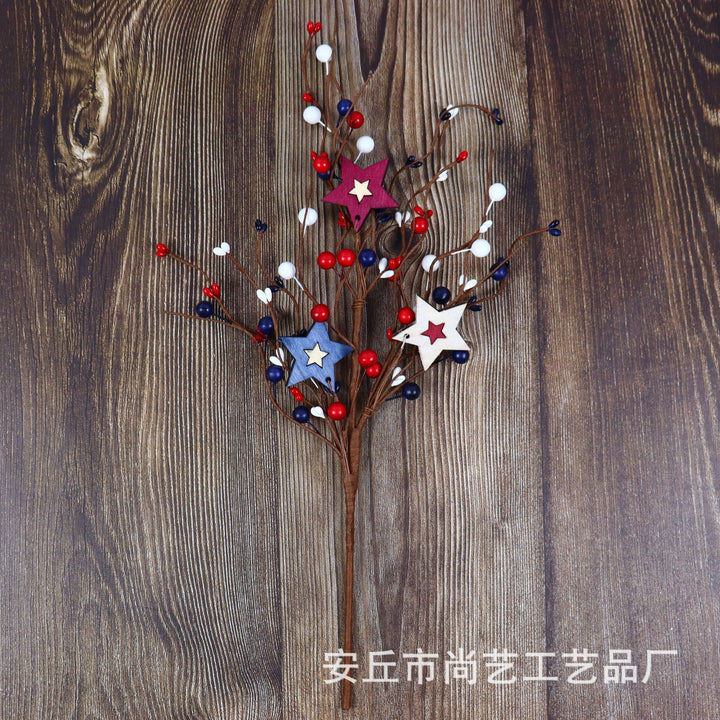 Unisex artificial decorative branch with wooden stars, berries, and flexible stem Kalsten