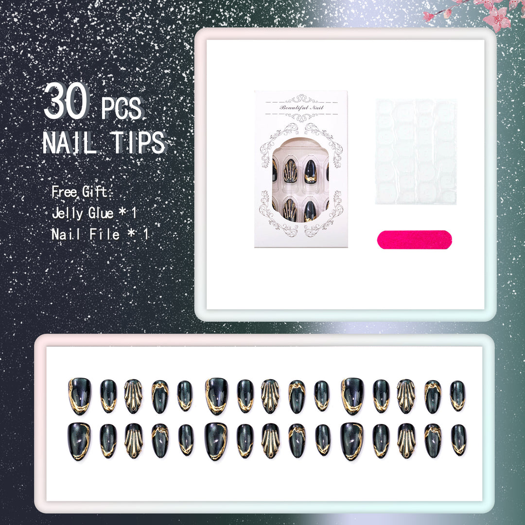 Decorative Press-On Nail Art Set with Luxury Metallic Accents
