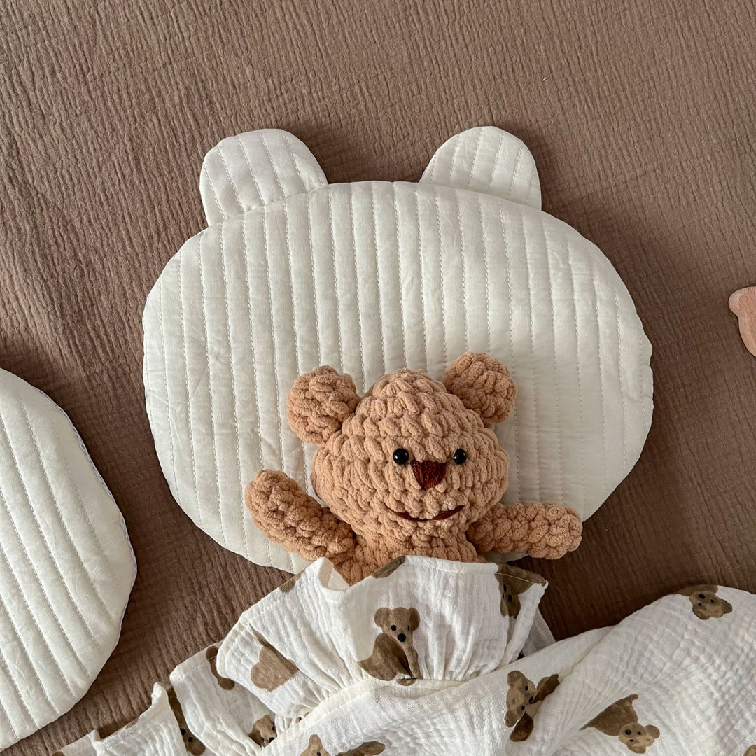 Quilted Bear-Ear Nursery Floor Cushion Pillow