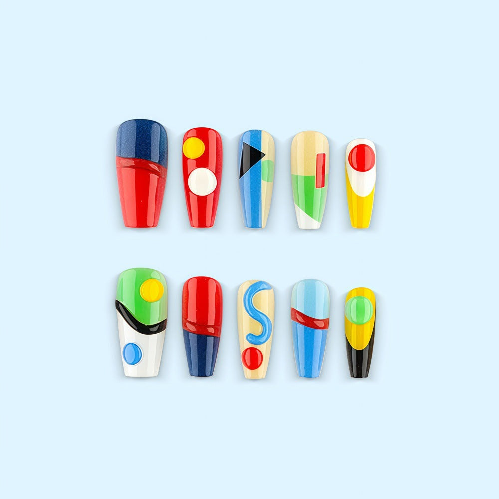 Creative nail art set with geometric patterns and 3D applications Kalsten