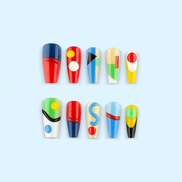 Creative nail art set with geometric patterns and 3D applications Kalsten
