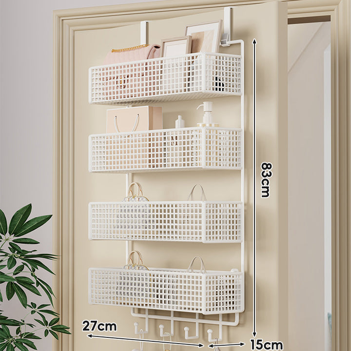 Over-Door Hanging Double-Tier Ventilated Mesh Storage Basket Organizer with Hooks