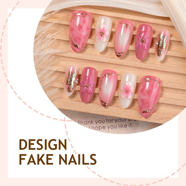 Artificial nail set with elegant flower and glitter details Kalsten