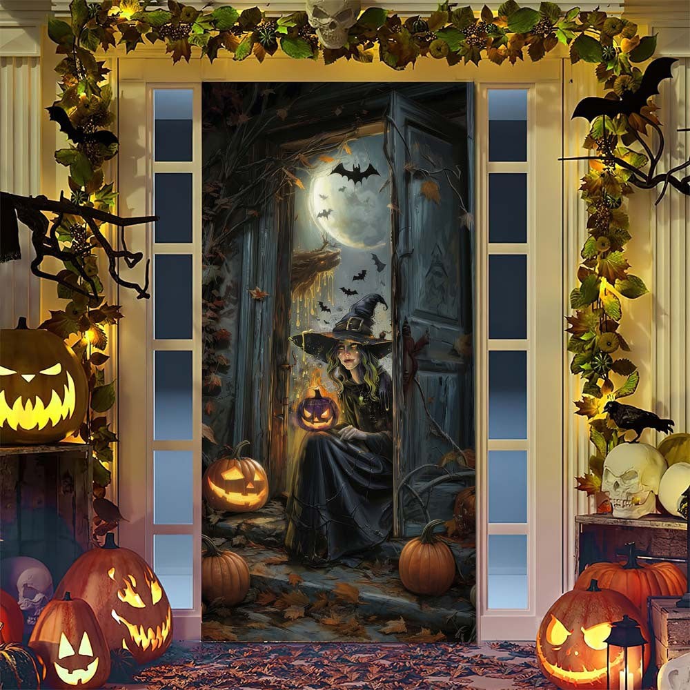 Halloween door poster with large-format Grim Reaper illustration and reusable PVC tarp fabric