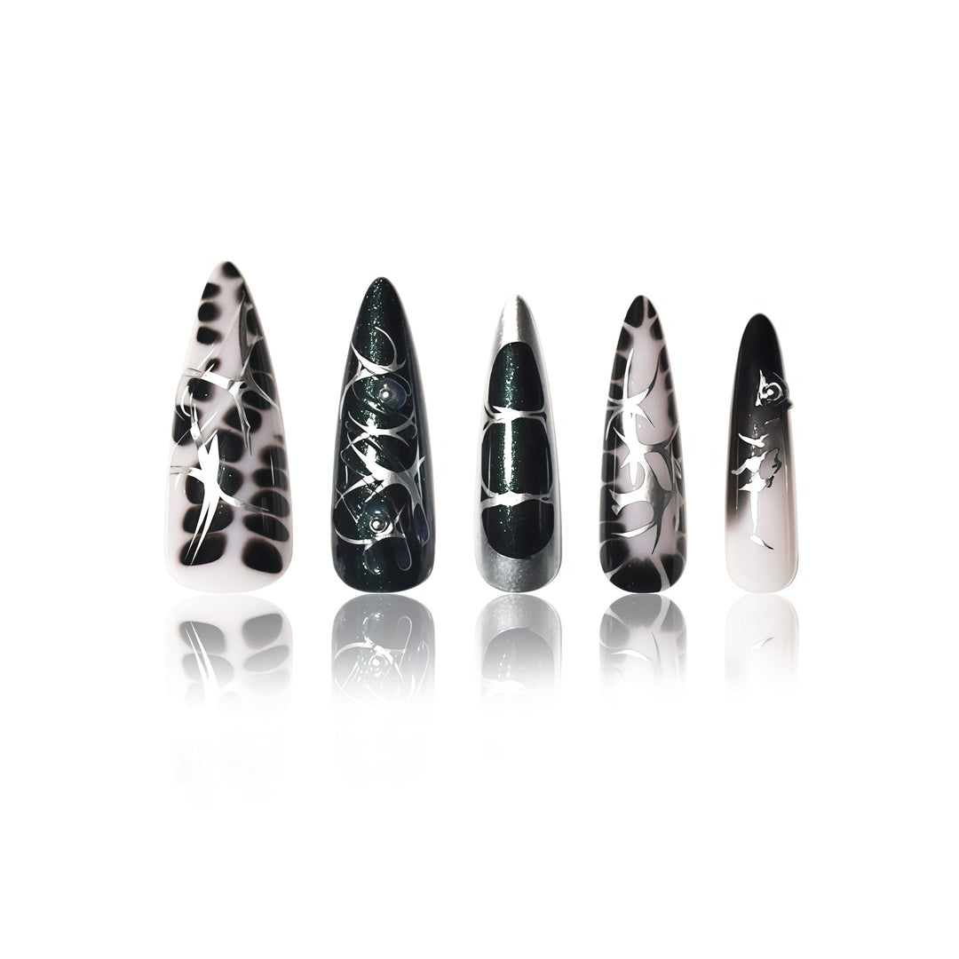 Elegant Stiletto Nail Art Extensions with Intricate Design Kalsten