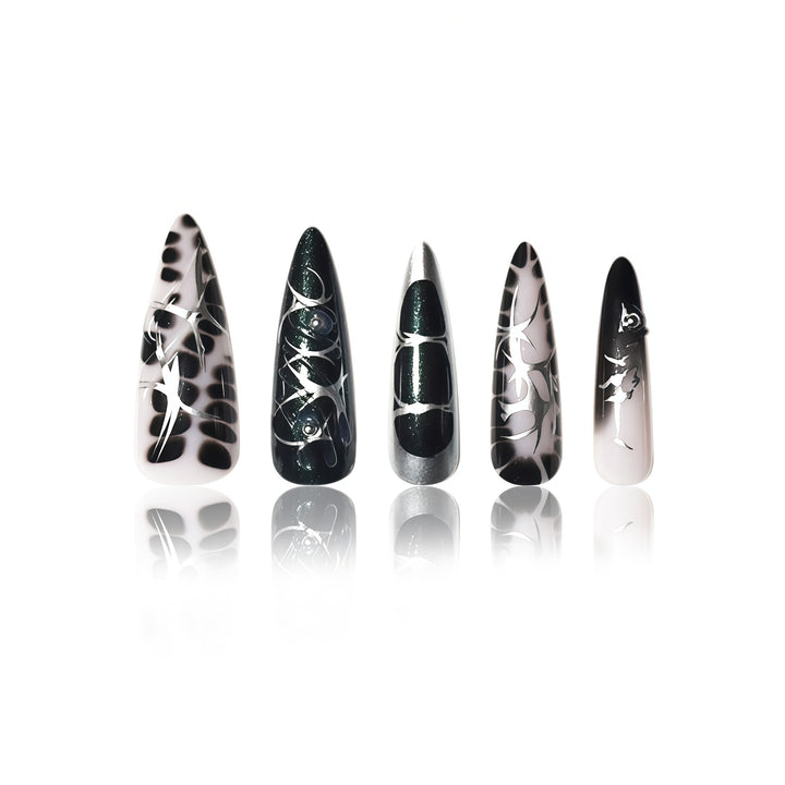 Elegant Stiletto Nail Art Extensions with Intricate Design Kalsten