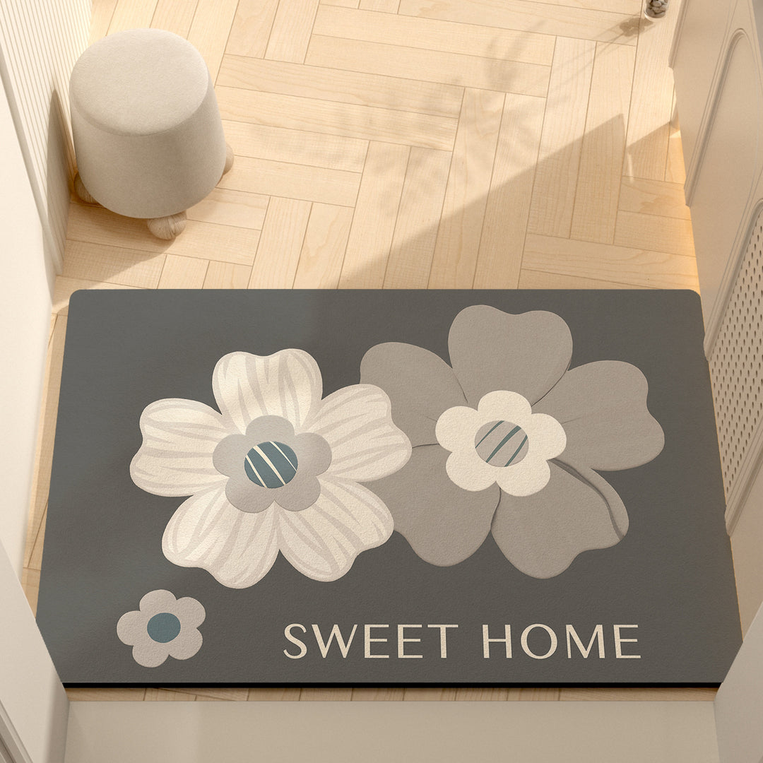 Whimsical Floral Motif Memory Foam Bath Mat