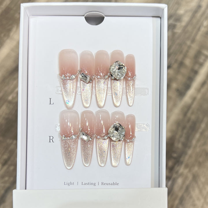 Decorative Stiletto Press-On Nail Art Set with Rhinestone Details Kalsten