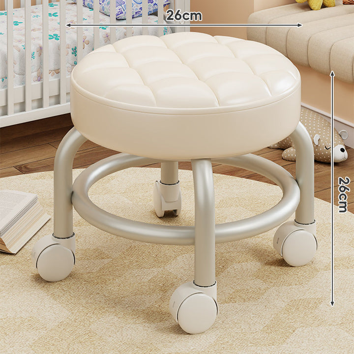 Round Tufted Padded Swivel Stool with Rolling Casters and Circular Footrest