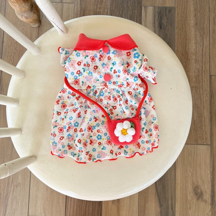 Baby Floral Ribbed Cotton Dress with Peter Pan Collar
