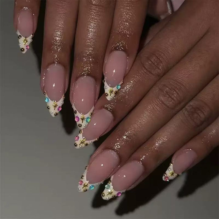 Artificial nail set with glamorous 3D decorations and sparkling rhinestones Kalsten