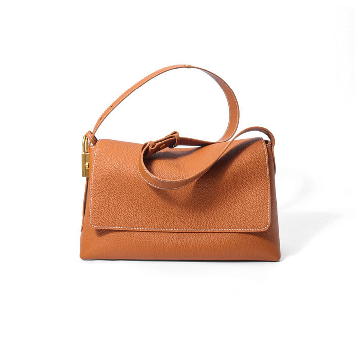 Pebbled Leather Structured Crossbody Satchel