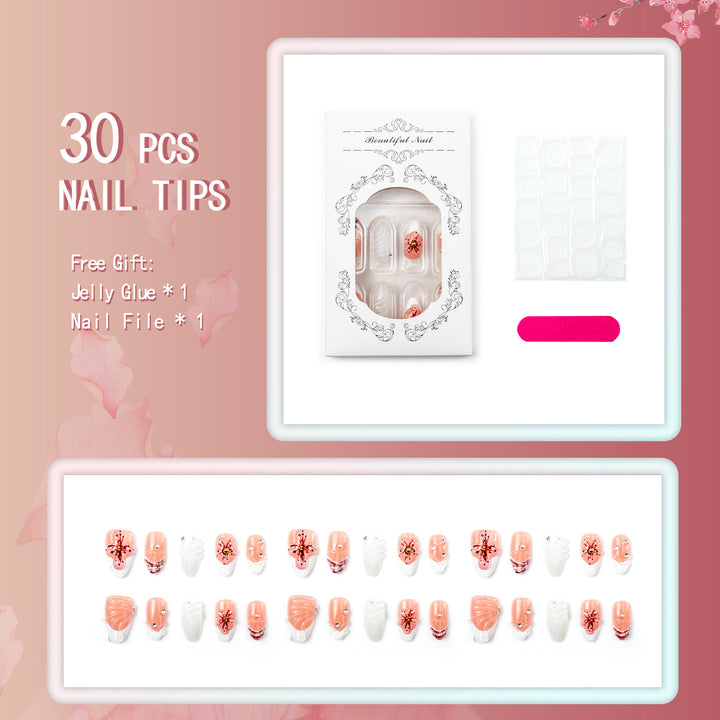 Artificial nails with handcrafted flower and glitter elements Kalsten