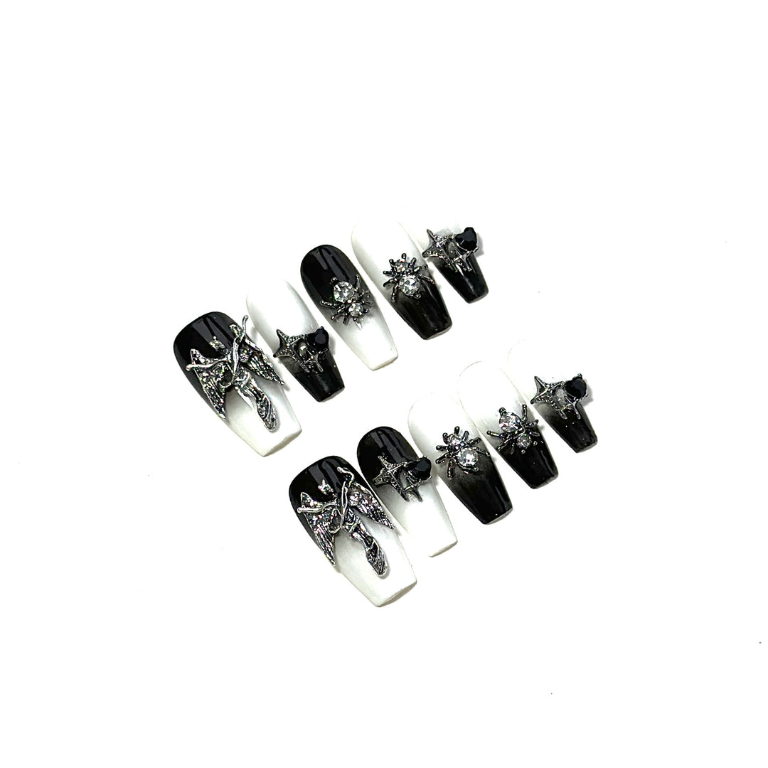 Artistic Press-On Nail Art Set with Gothic Charm