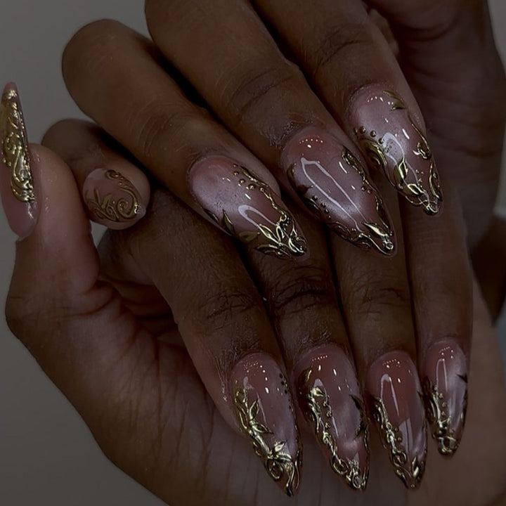 Exquisite artificial nails with golden decorations Kalsten