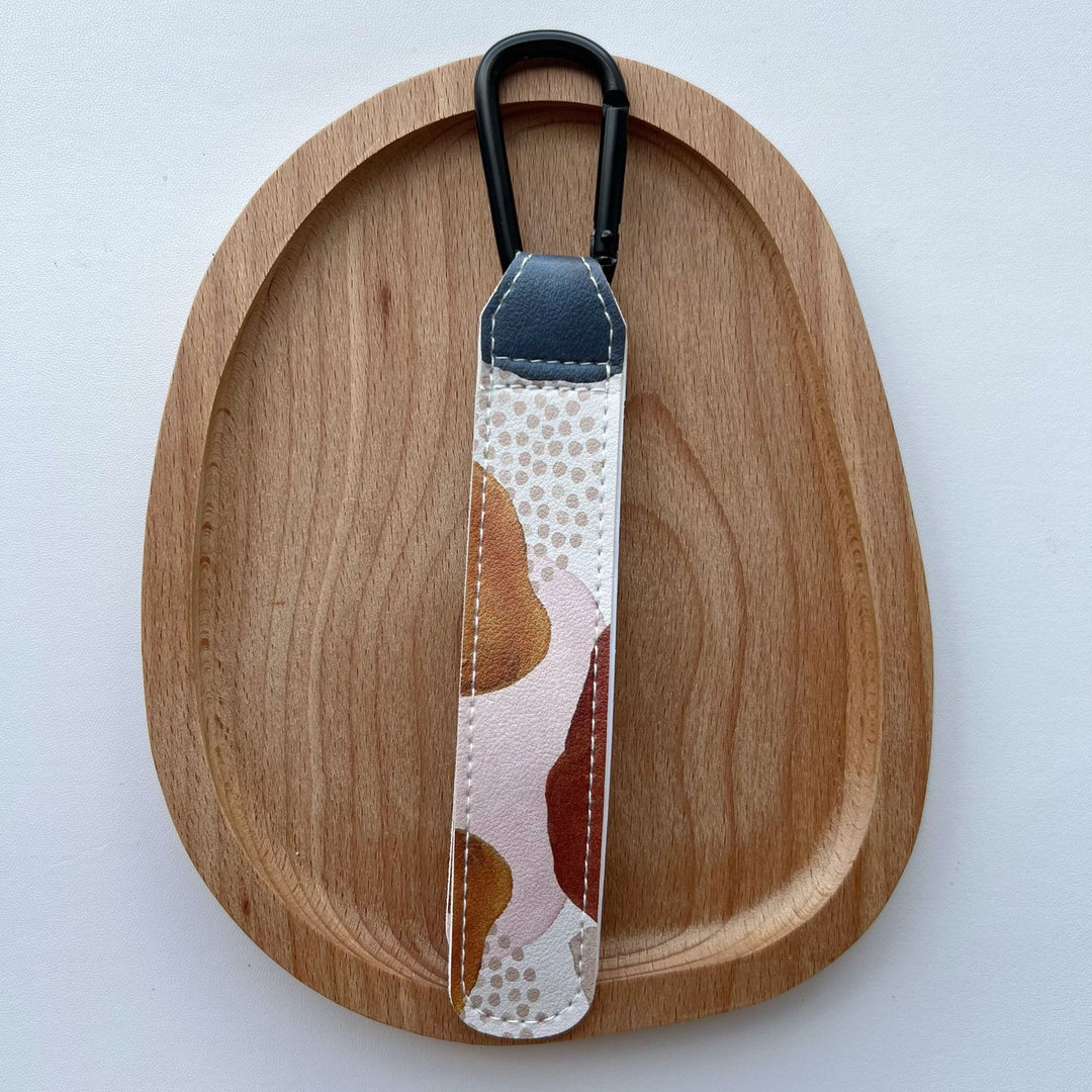 Printed Faux Leather Strap Key Ring with Carabiner Clip