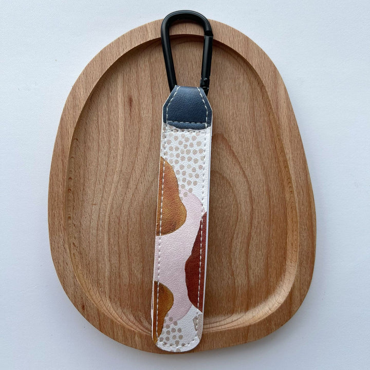 Printed Faux Leather Strap Key Ring with Carabiner Clip