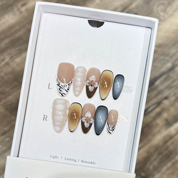 Artistic Stiletto Press-On Nail Set with Floral Accent Kalsten