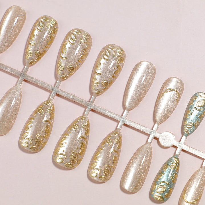 Artistic Stiletto Press-On Nail Set with Elegant Gold Accents Kalsten