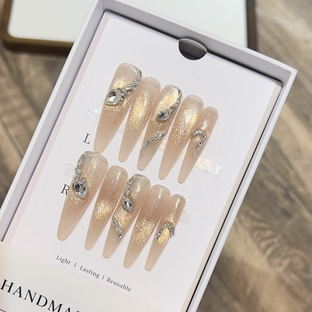 Decorative Stiletto Press-On Nail Art Set with Crystal Accents Kalsten