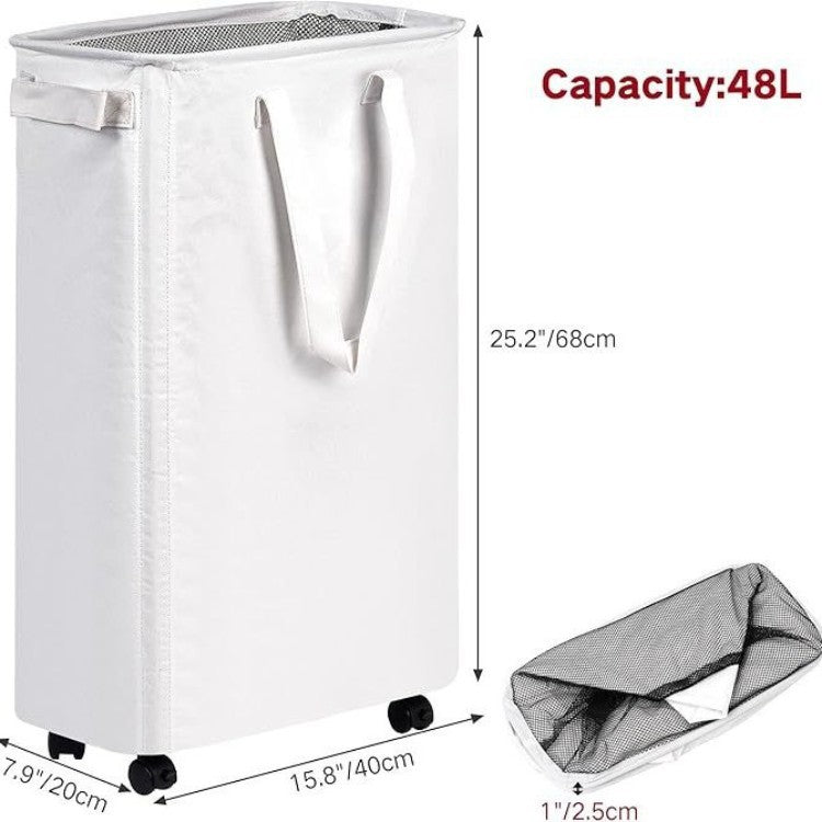 Foldable laundry basket with wheels and practical lid Kalsten