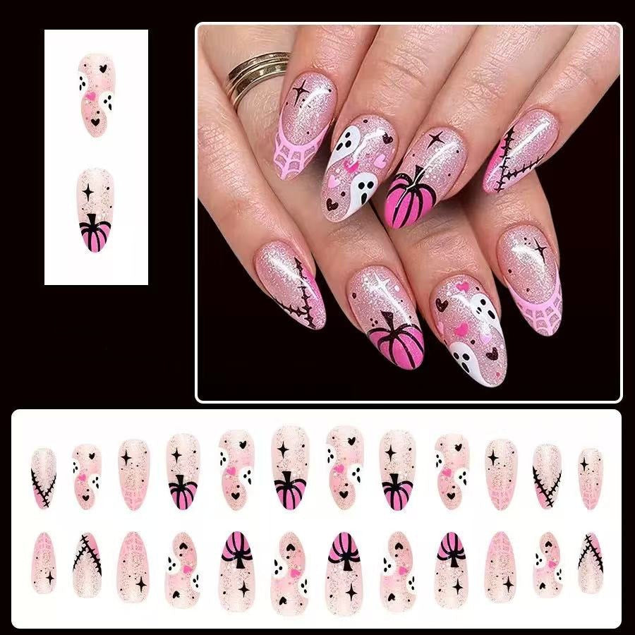 Nail art set with creative Halloween design and glitter Kalsten