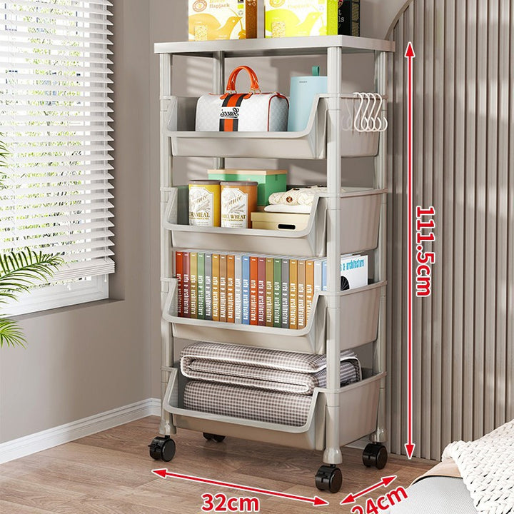 Compact Two-Tier Rolling Utility Cart with Deep Removable Plastic Bins