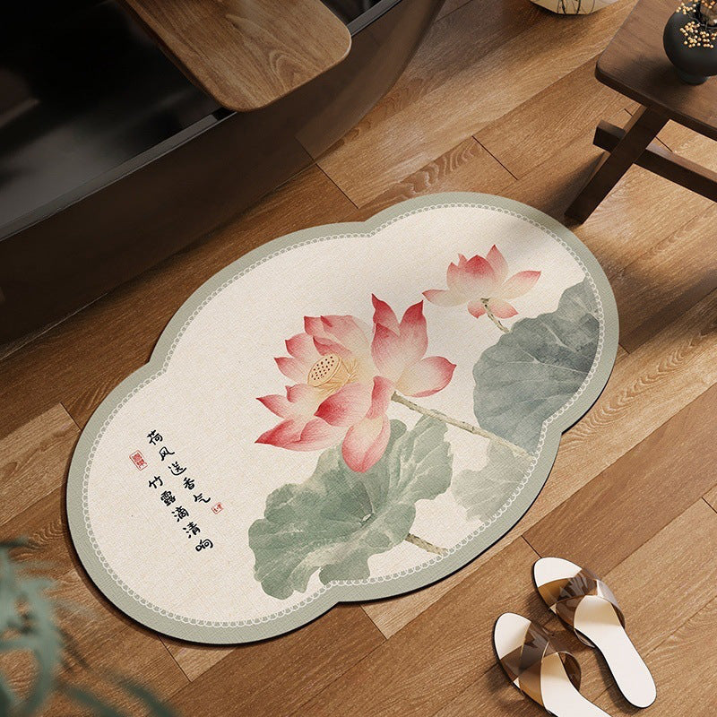 Flower Motif Bamboo Fiber Bath Mat