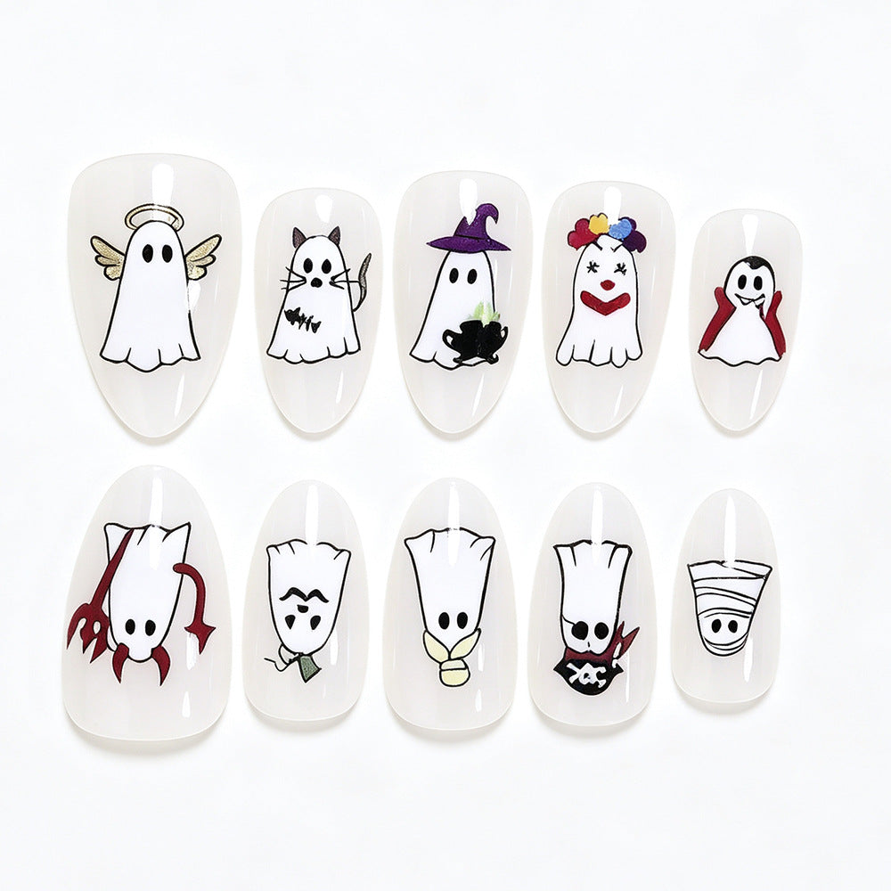 Halloween-Themed Ghost Design Press-On Nail Art Set Kalsten