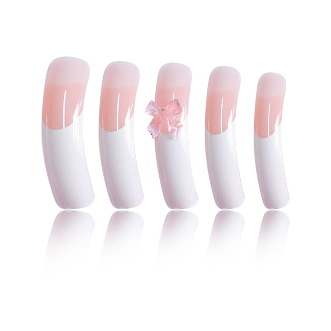 Elegant French Tip Press-On Nails with Bow Accents Kalsten