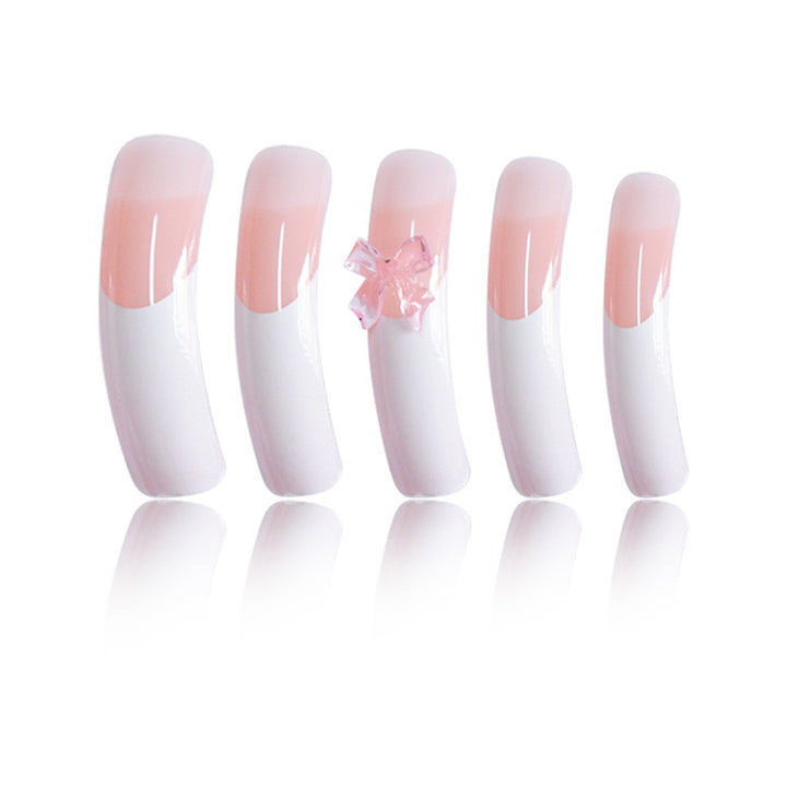Elegant French Tip Press-On Nails with Bow Accents Kalsten