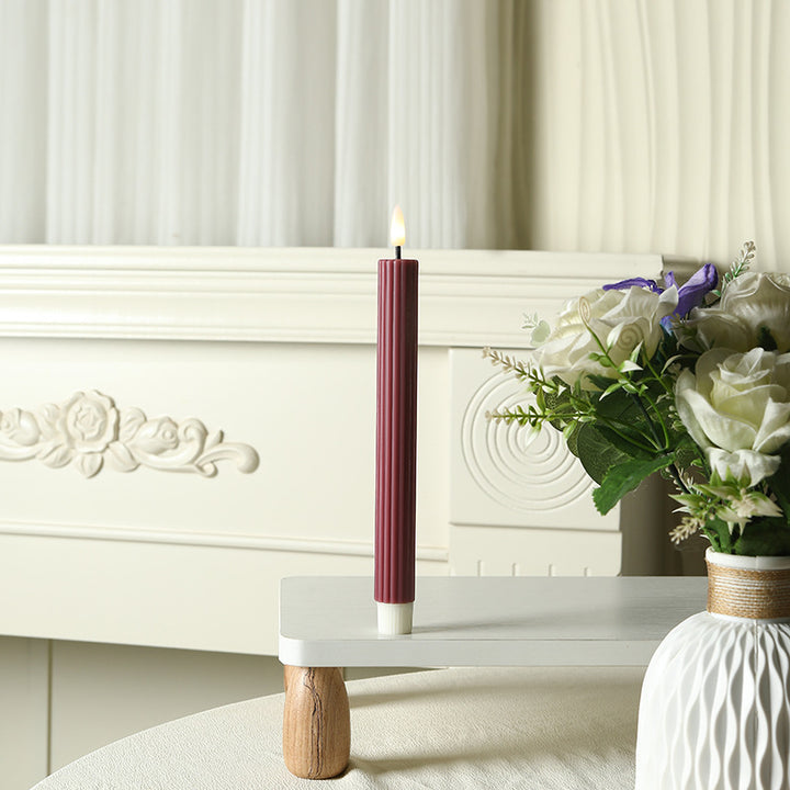 Tall Ribbed Taper Candle with Silicone Stabilizing Base