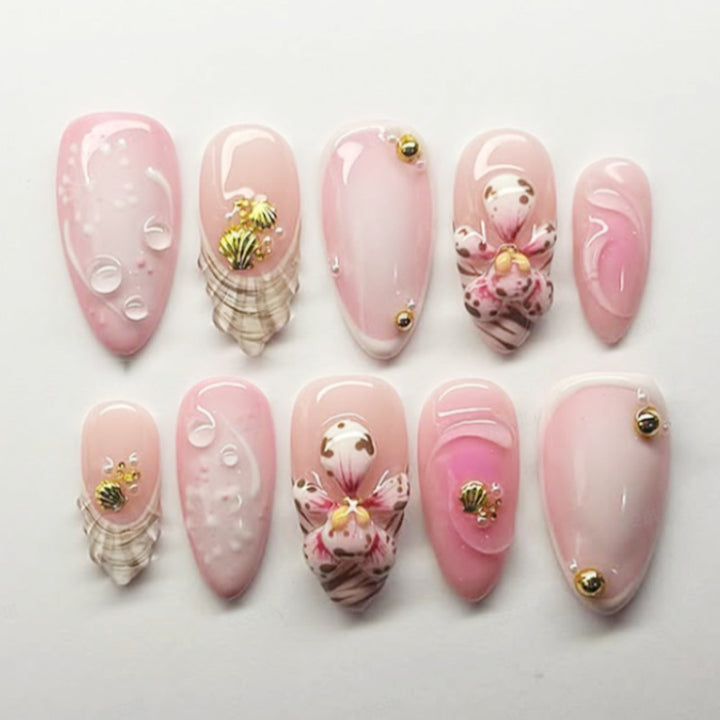 Elegant Floral Embellished Press-On Nail Set Kalsten