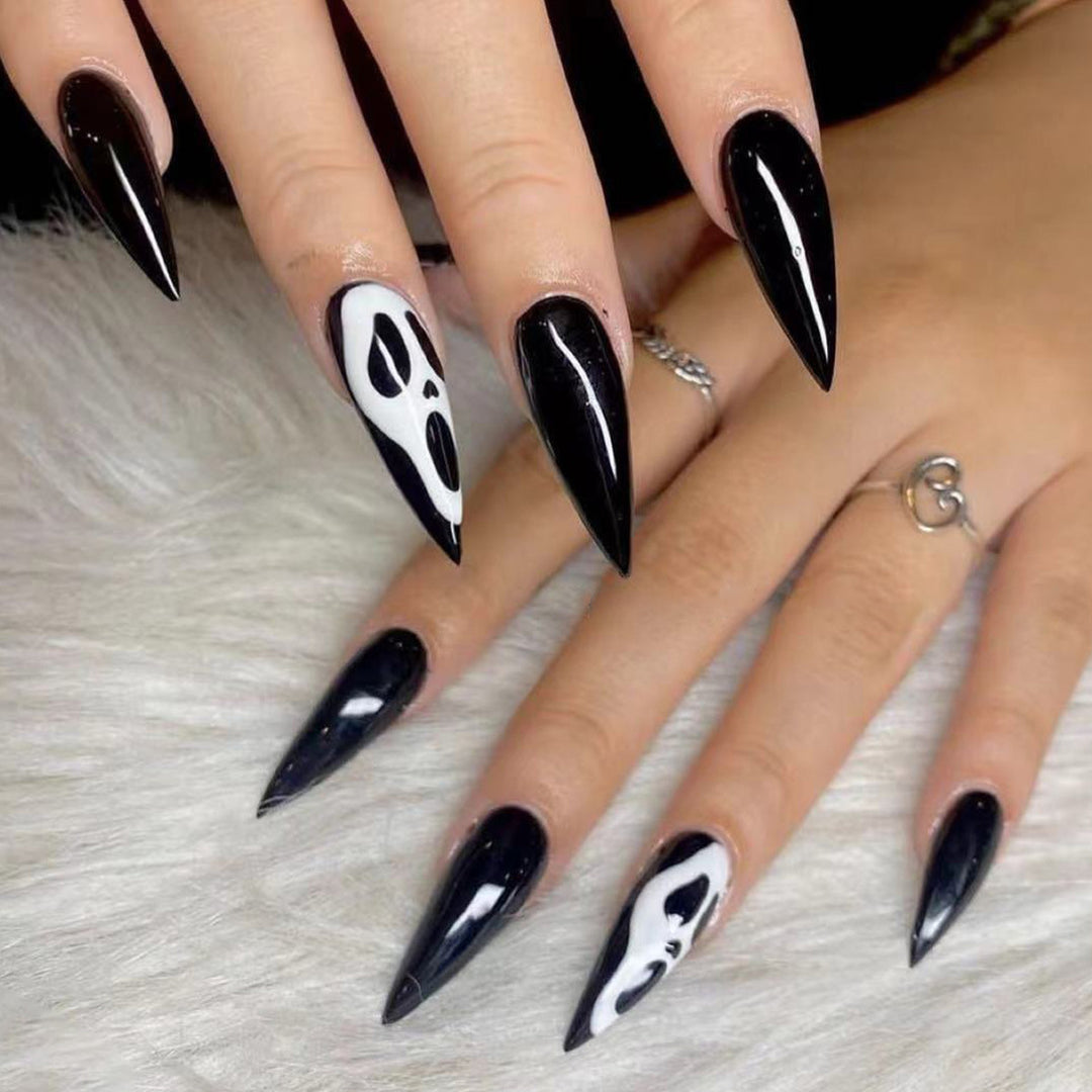 Artistic Stiletto Press-On Nails with Ghost Design Kalsten