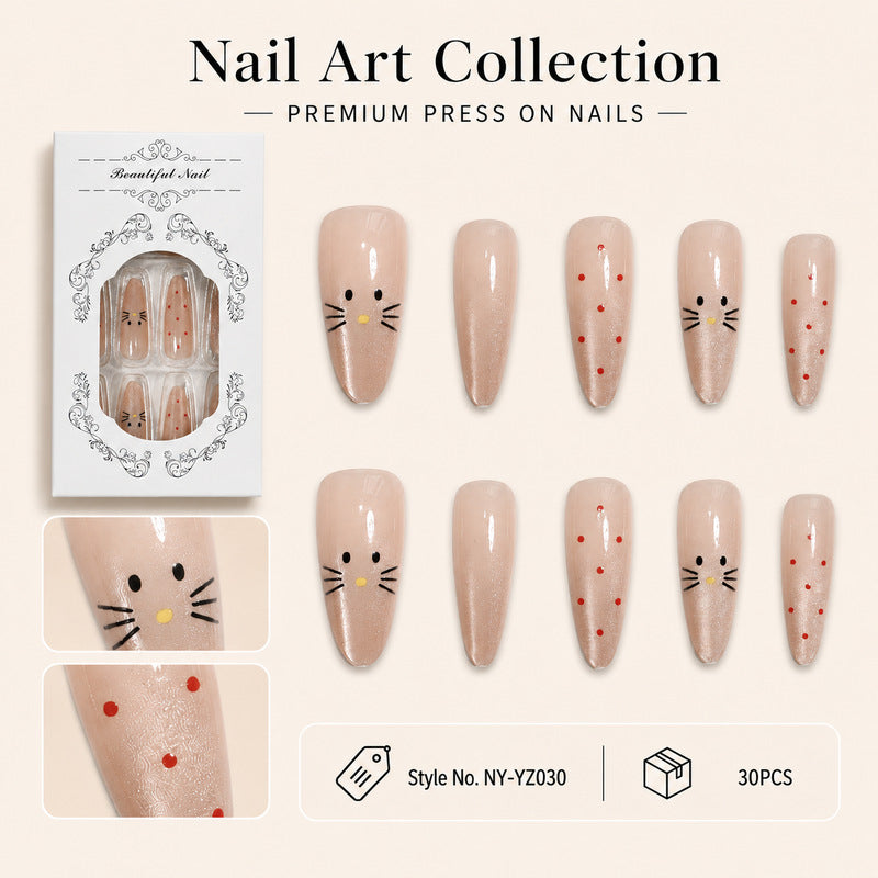 Premium artificial nails with playful cat pattern Kalsten