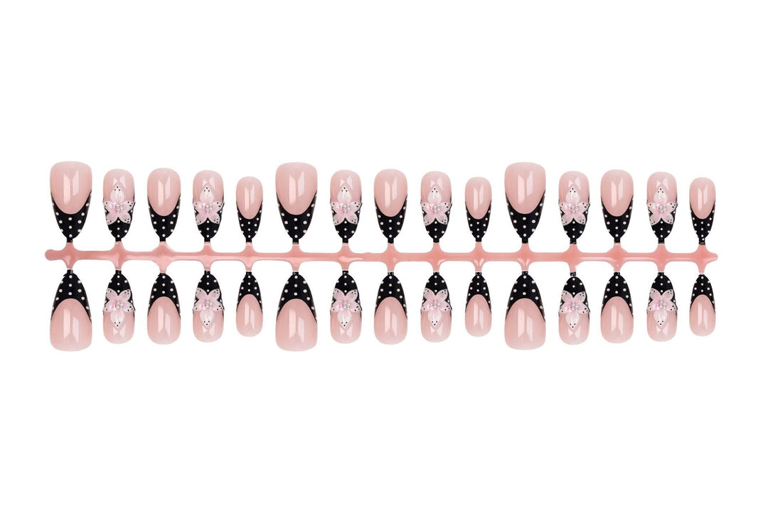 Artificial nail set with elegant 3D flowers and stylish dots Kalsten